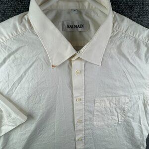 Balmain Paris Short Sleeve Button Up Shirt Men White Size 5 Woven Cotton Adult